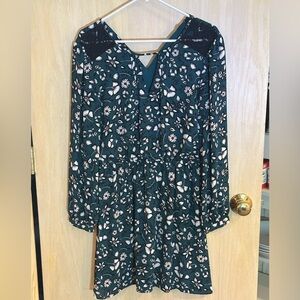 Teal Floral Long Sleeve Midi Dress